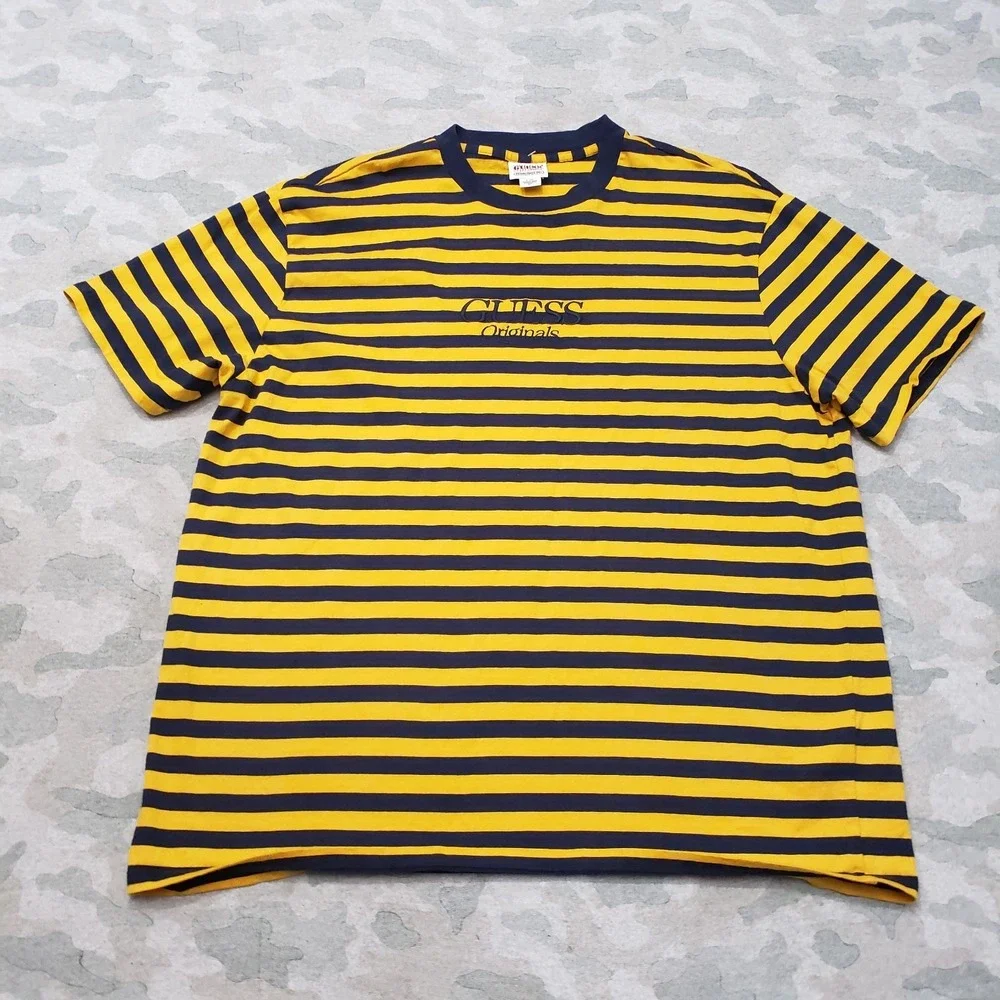 Vintage Guess Originals Shirt Mens Large Blue Short Sleeve Embroidered Bumblebee - Picture 1 of 9